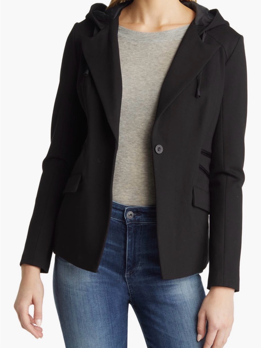 Blanc Noir Women's Hooded Blazer Jacket